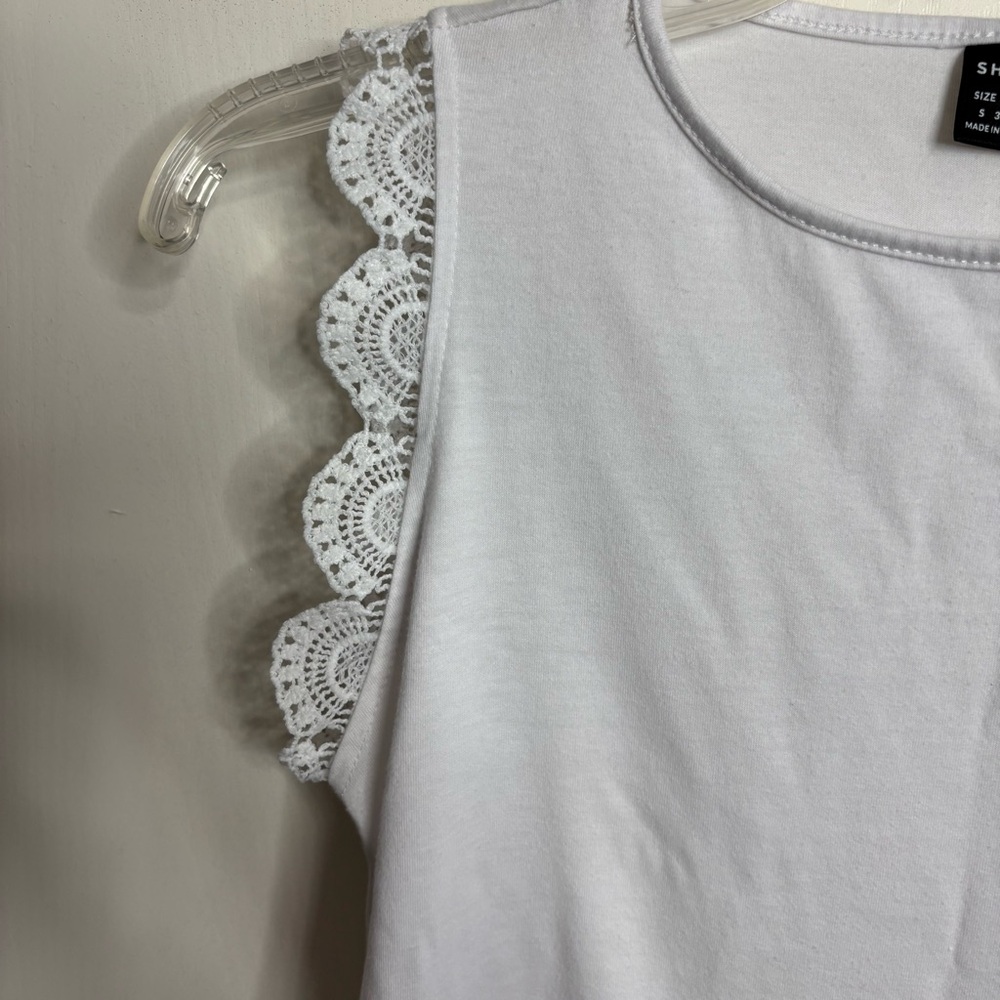 SHEIN White Ruffled Sleeveless Lace Trim Tank Top, Size Small White Top - Picture 6 of 6